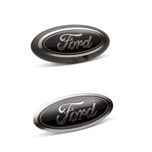 Ford F-150 Lightning Oval Emblem Kit - Front + Rear - Ford Racing - Smoked Chrome with Camera Provision - Black - 2022+